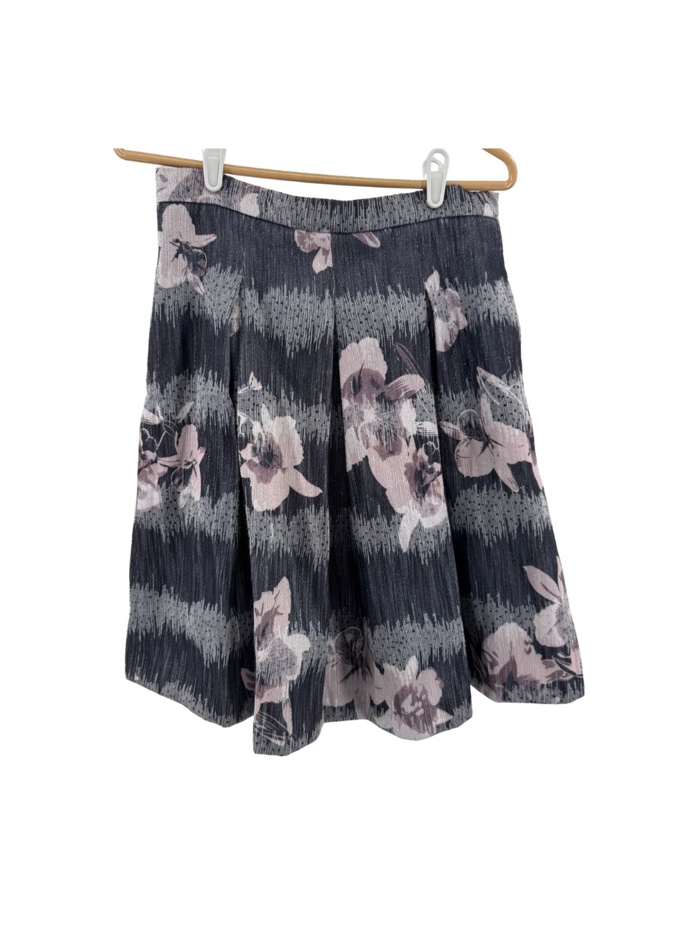 ANTONIO MELANI Charcoal Floral Textured Circle Skirt metallic pink 8 flirty